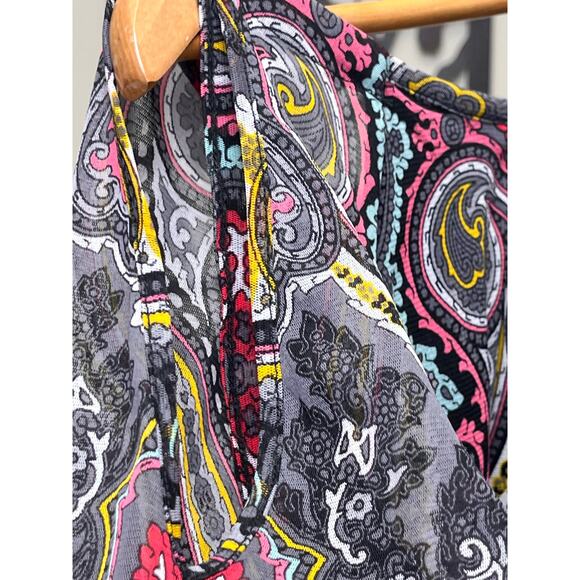 Inc. Cold Shoulder Multicolor Beaded Scoop Neck Blouse Petite Medium Top - Picture 5 of 6